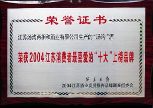 湯溝酒業(yè)榮獲江蘇消費(fèi)者喜愛的“十大”上榜品牌